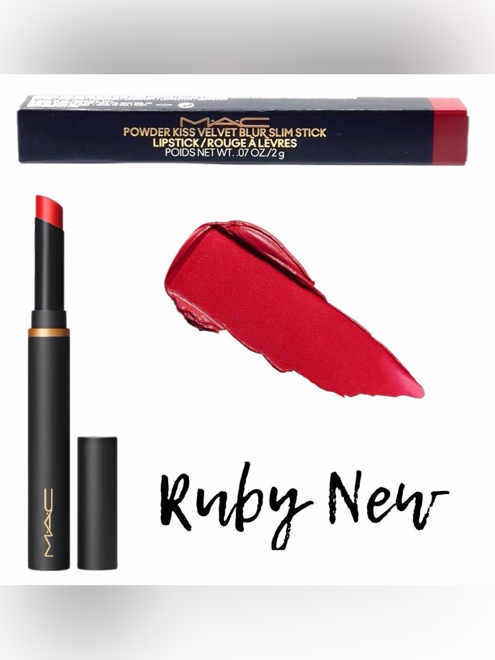 🍒3/$30 NIB MAC Powder Kiss Velvet Blur Slim Stick Lipstick▪️RUBY NEW▪️Full Size